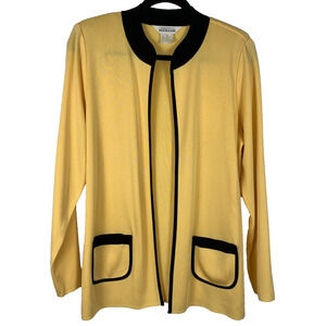 Misook Cardigan Women's Medium Yellow Black Open Jacket Classic Preppy